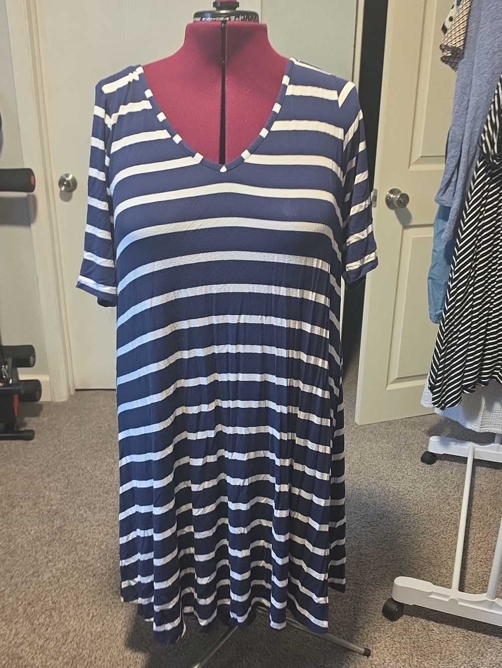 Lane Bryant Navy & White Striped V-Neck Swing Midi Dress 18/20